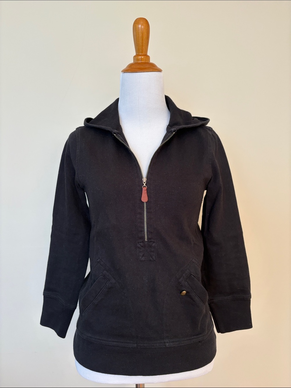 J. Crew Women's Black Hooded Half-Zip Vintage Rugby Pullover